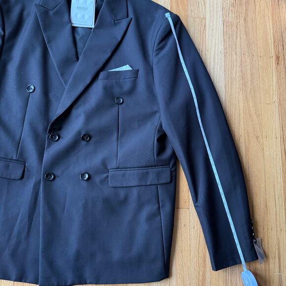 Men’s Mogu Black Double Breasted Suit Jacket Blazer Notched Lapel Size 42 NWT - Picture 11 of 14